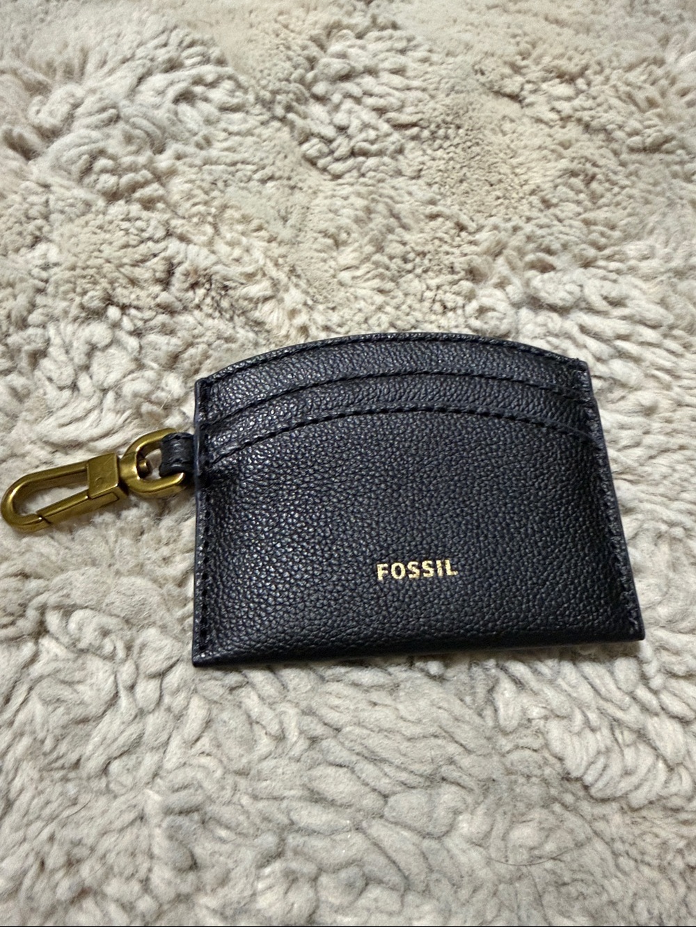 Fossil Black Leather Card Holder with Gold Key Clip